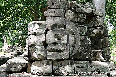 Enigmatic face-towers (Bayon Smile) of Banteay Chhmar Temple Stock Photo